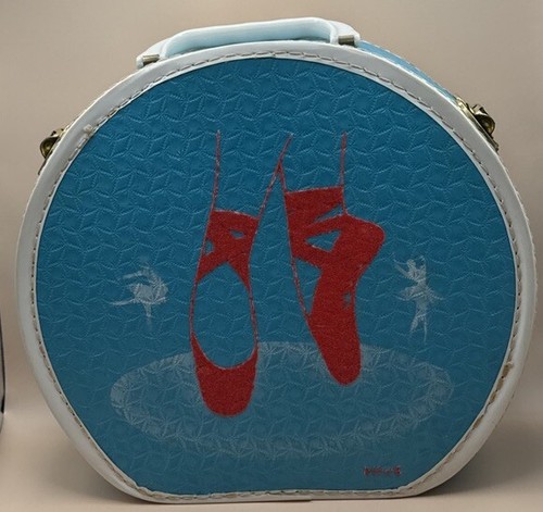 Vintage Turquoise Luce Ballet Shoes Doll/Child Travel Case Toy Suitcase Round - Picture 1 of 10