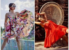 H&M HM A-Line Dress Bright Red / Cream Patterned SUMMER Short Double Layer