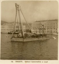 Trieste Palazzo Loyd e governo fotografia stereoscopica originale 1900 ca. S1307