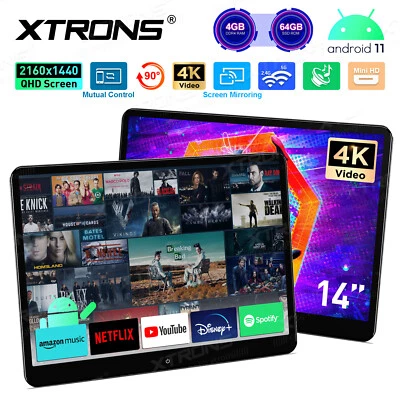 XTRONS 2x 14'' Android 11 Headrest Monitor Video Player Car TV Touch Screen WiFi USB 4K