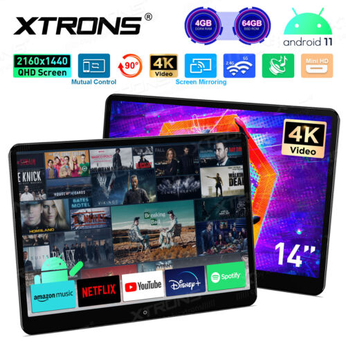 2 x 14 pouces Android 11 appuie-tête lecteur vidéo voiture TV écran tactile WiFi USB 4K - Photo 1 sur 24