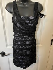 NWT EXPRESS FITTED LACE LBD DRESS 0 BLACK XS GRAY LINER PROM EVENT PARTY