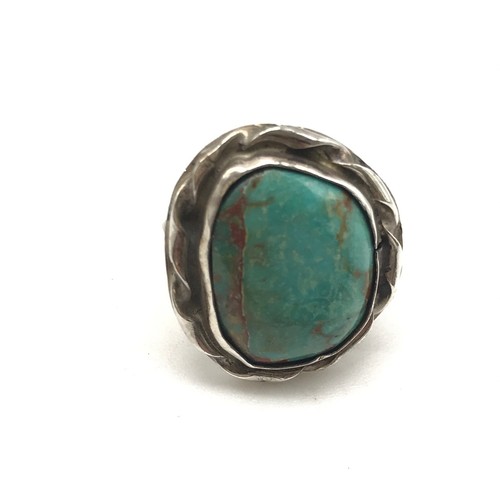 Vintage 925 Sterling Silver Large Kingman Turquoise Stone Band Ring Size 6.5