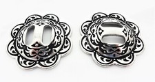Pair Jeremiah Watt Slotted Conchos Floral Horse Tack Slots Stainless Steel Black