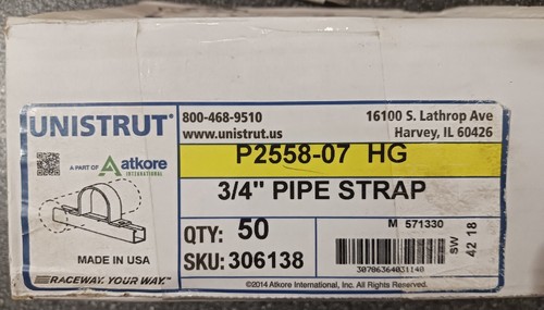 Unistrut P2558-07 HG 3/4” Pipe Strap. NEW. (Pack of 25). Free Shipping - Picture 2 of 4