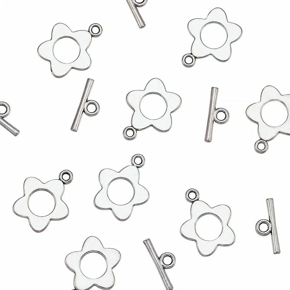 Flower Toggle Clasp 20 Sets 16x20mm Tibetan Silver Clasps Metal Jewelry Finding - Image 2 of 4