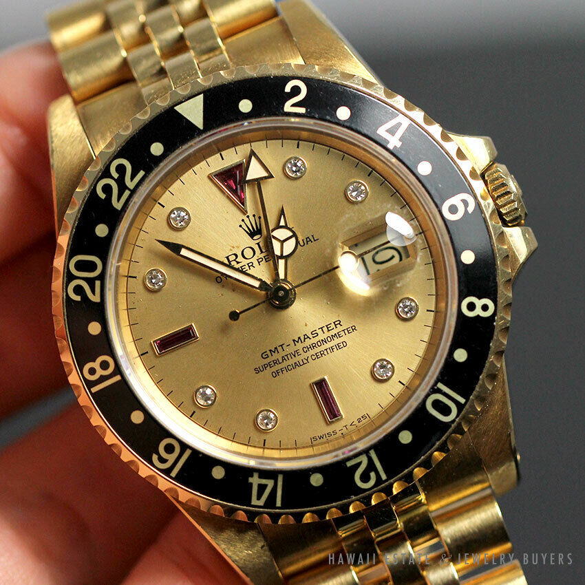 ROLEX GMT-MASTER 18K YELLOW GOLD SERTI DIAMOND RUBY 16758 ROLEX GMT-MASTER 18K YELLOW GOLD SERTI DIAMOND RUBY 16758