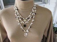 White House Black Market 3 Strand Necklace Faux Pearls Crystal Beads $54.00 White House Black Market 3 Strand Necklace Faux Pearls Crystal Beads $54.00