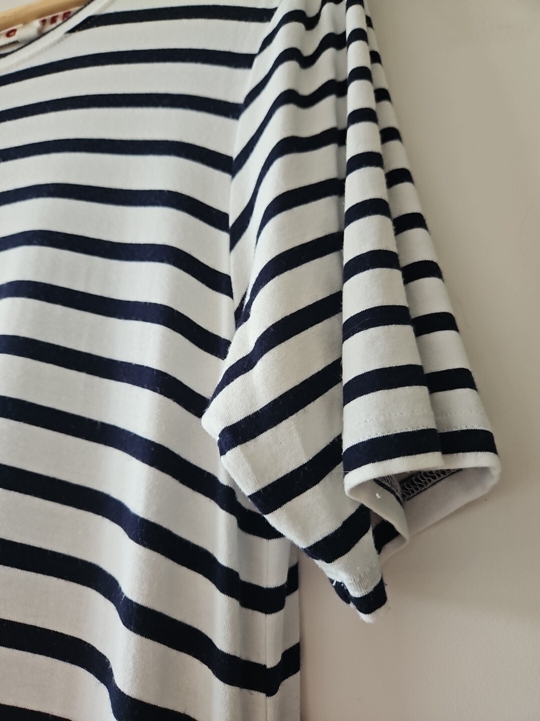 Trelise Cooper COOPER Midi Dress White With Navy Strpe Stretch Cotton