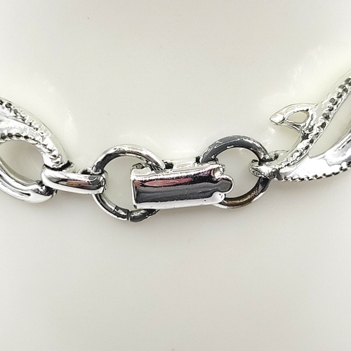 Leaf or Paisley Style Open Link Shiny Silver Tone Vintage 1980s Bracelet 7.5 In - Picture 4 of 24