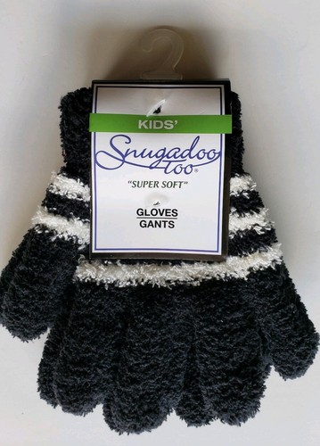 Snugadoo Too Kid's Super Soft Gloves New with tag  Black with white stripes - Afbeelding 1 van 4