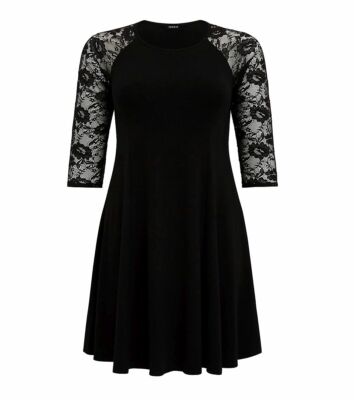 TORRID (00X) M BLACK TRAPEZE MINI DRESS JERSEY & LACE SCOOP 3/4 RAGLAN  SLEEVE | eBay
