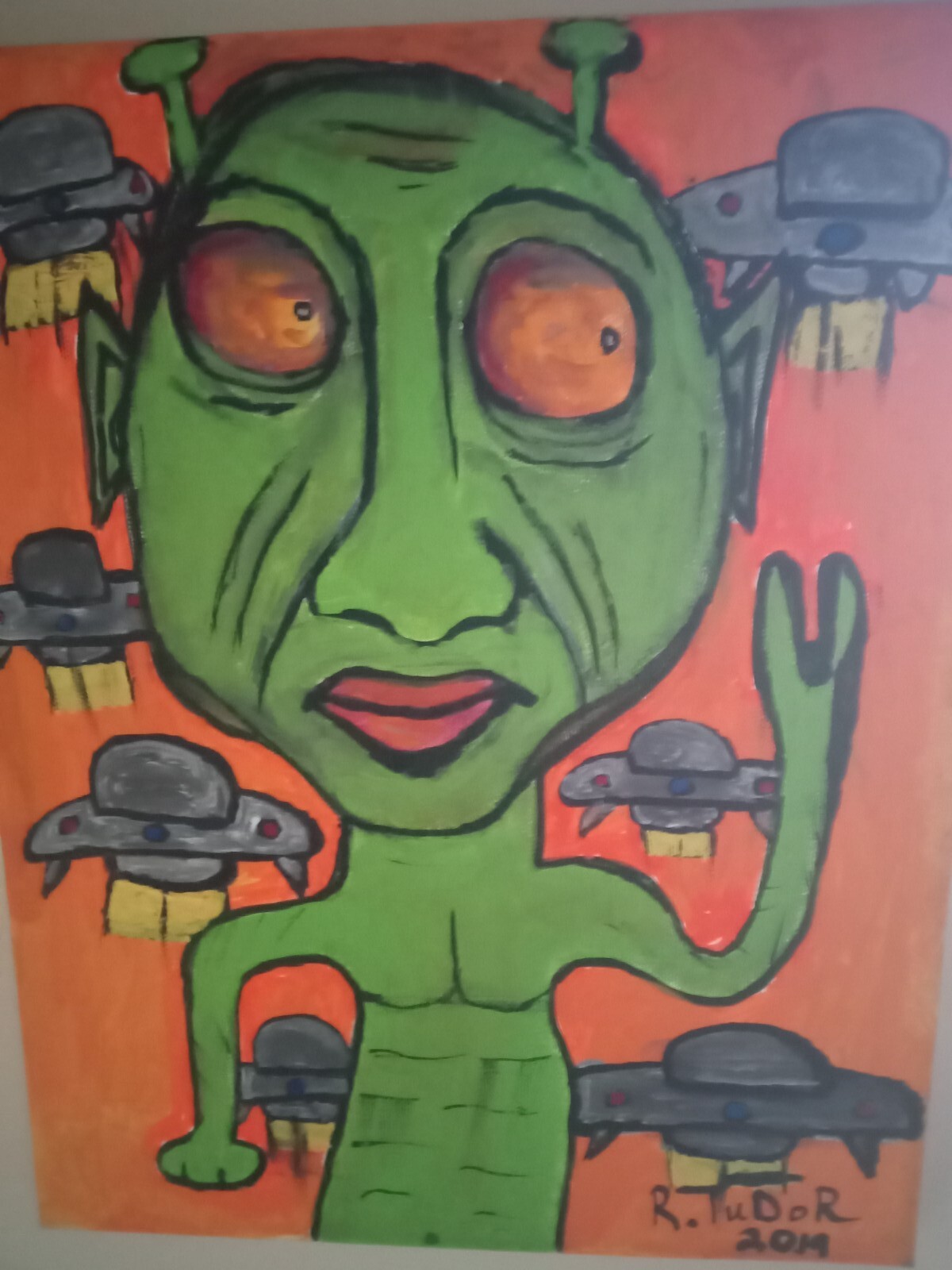 Alien Painting Acrylic 9 in x 12 in canvas original | eBay