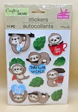 Crafter's Square 3Dimensional 11 PC Hanging Sloth Stickers, BRAND NEW