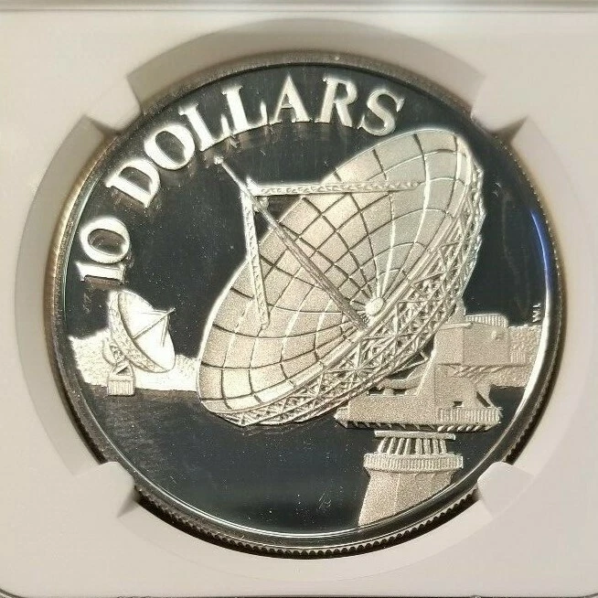 Singapur 1979 plata $10 satélites de comunicación NGC PF 69 ultra camafeo top pop Foto 3 de 3