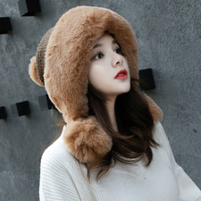 Lady Faux Fur Trapper Hat Knit Beanie Pom Cap Warm Ski Cossack Russian Cute