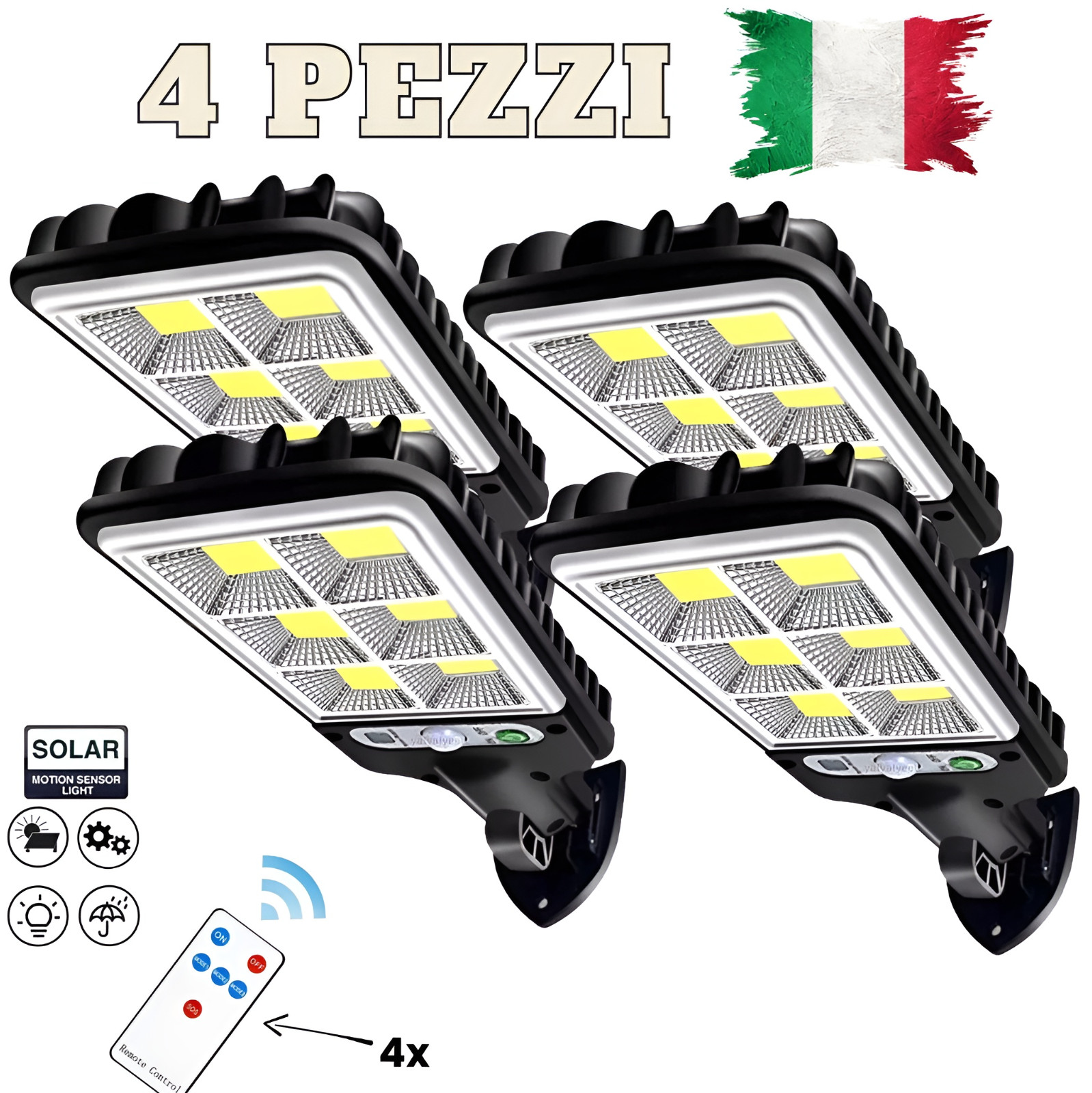 4X Focos De Exterior Con Luces Led Foco Panel Solar Sensor De Movimiento