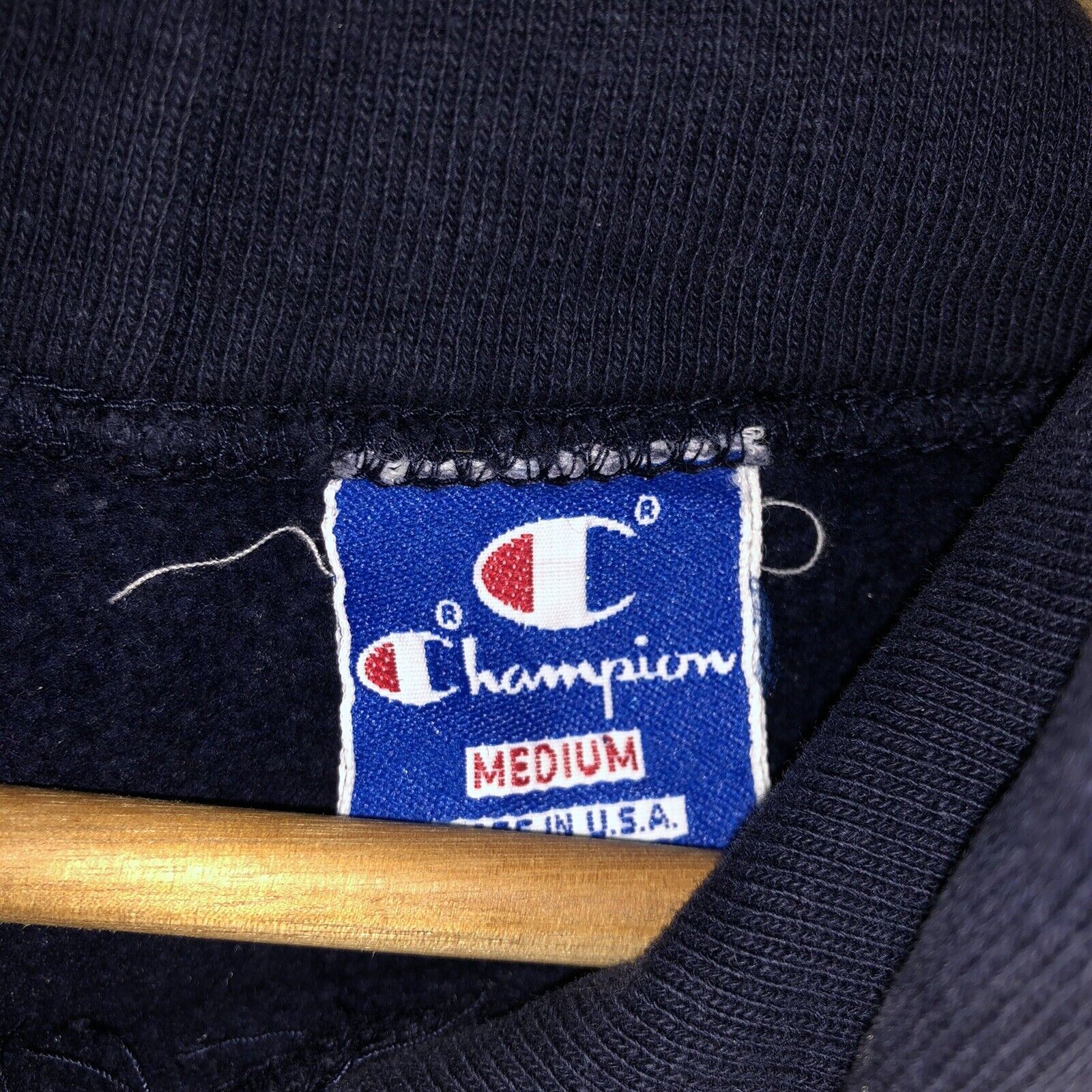 vintage champion hoodie medium sweatshirt usa 80s 90s blue tag long ribbing  cuff