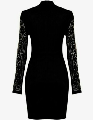 fitted lace wedding dress Fringed Studded Bandage Maxi Dress Black / M main image 0