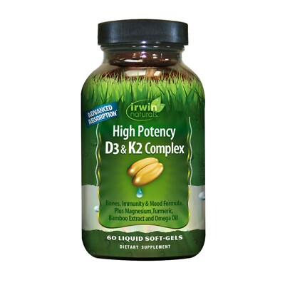 Irwin Naturals High Potency D3 & K2 Complex for Healthy Bones, 60 Liquid Softgel