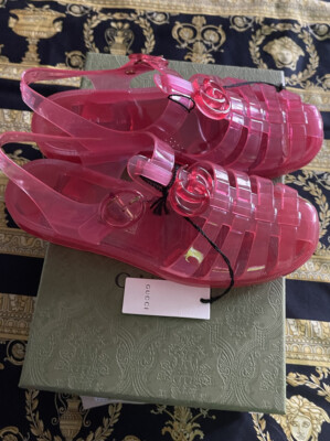 NEW 100% AUTHENTIC GUCCI OG Pink Sandals Strap Buckle Shoe Jelly