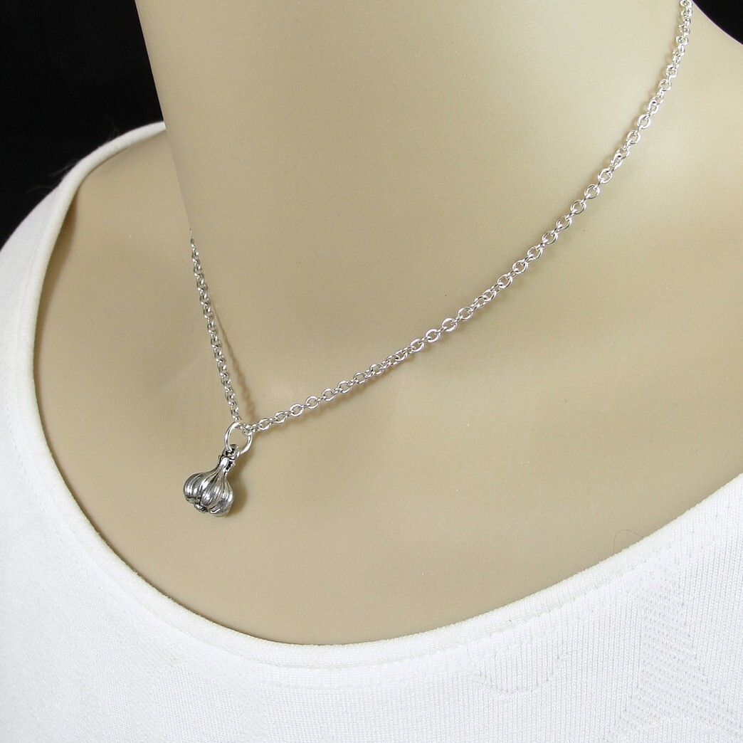 Silver Garlic Necklace Garlic Bulb Charm Garlic Clove Charm Garlic  Jewelry