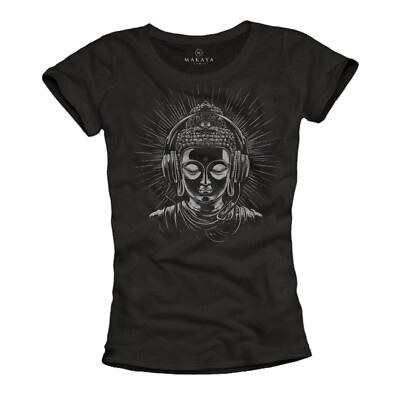 Trendige Yoga Shirts für Damen Buddha Kopfhörer Motiv Sommer Top Mädchen Frauen