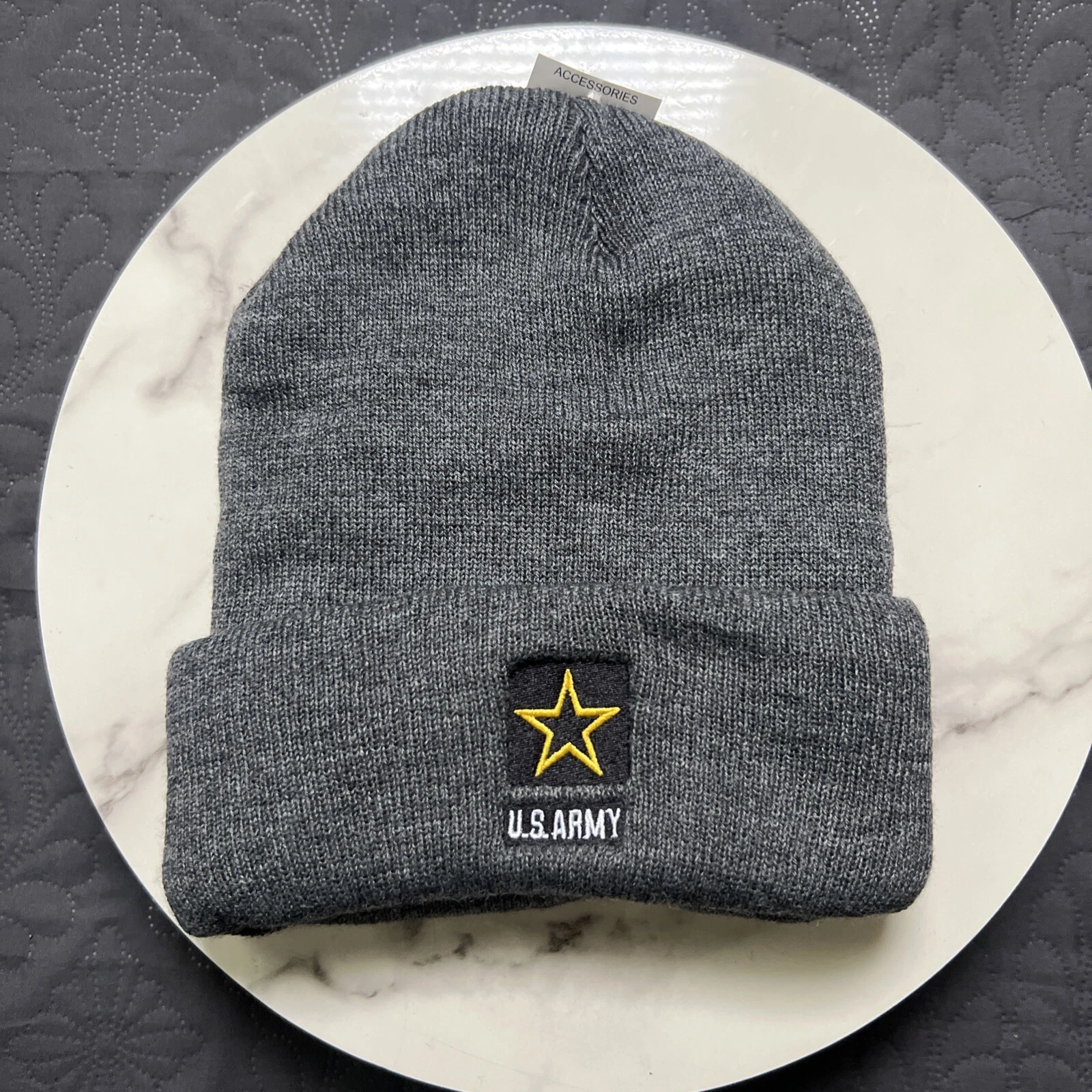 US Army Licensed Beanie Double Layer Extra Thick Winter Hat Gray One Size Fits