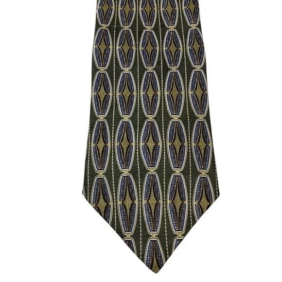 Vintage Henry Grethel Silk Tie Quiet Luxury Old Money Geometric Green Gold - Image 4 of 4