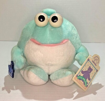Vintage Little Applause Chirping Frog with handle Green Plush RARE