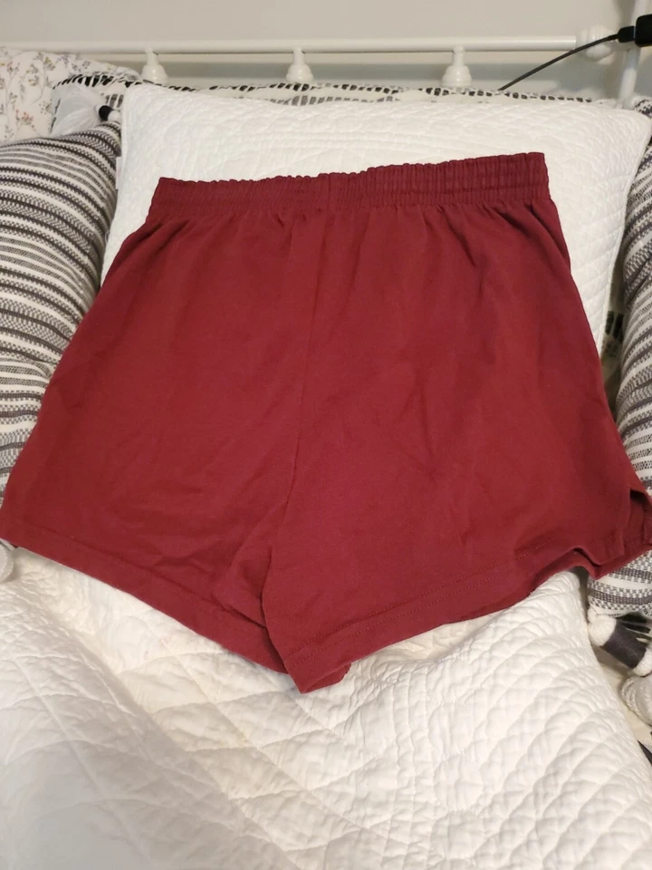 Vintage 90s Soffe Burgundy Blank Cotton Polyester Cheer Gym Shorts Med USA  - Image 2 of 3