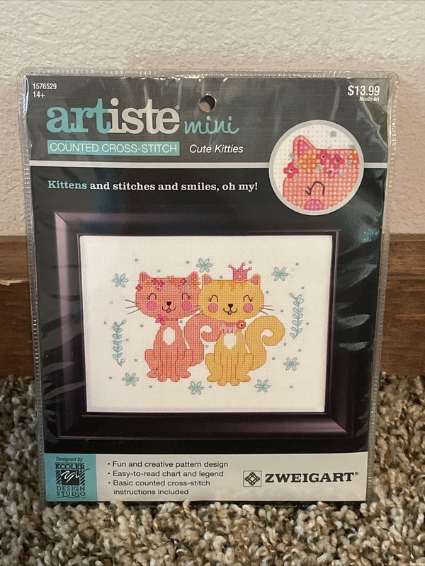 Artiste Counted Cross Stitch Kit Cute Kitties Mini #1576529 New Sealed