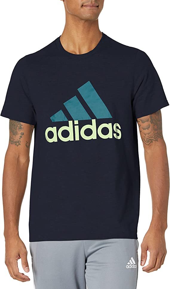 Мужская спортивная футболка со значком Adidas, цвета Legend Ink/Legacy Teal/Pulse Lime
