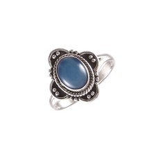 925 Sterling Silver Oxidized Blue Chalcedony Ring Handmade Jewelry Gift For Her