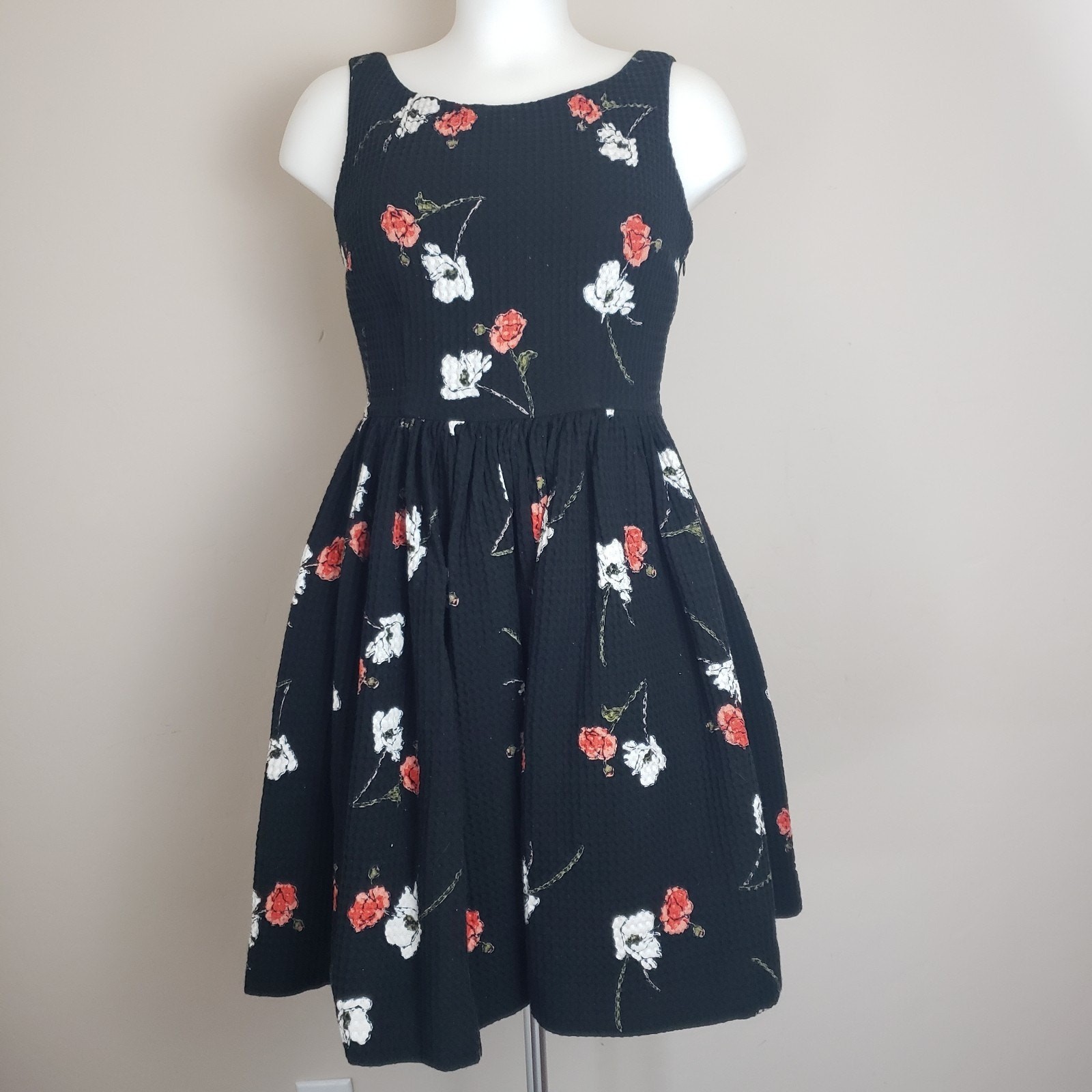 Topshop Kate Moss Black Floral Mini Fairy Cottage Sun Dress size 6