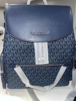 Michael Kors Blue Monogram Logo Zip Backpack Top Handle w Detachable Strap