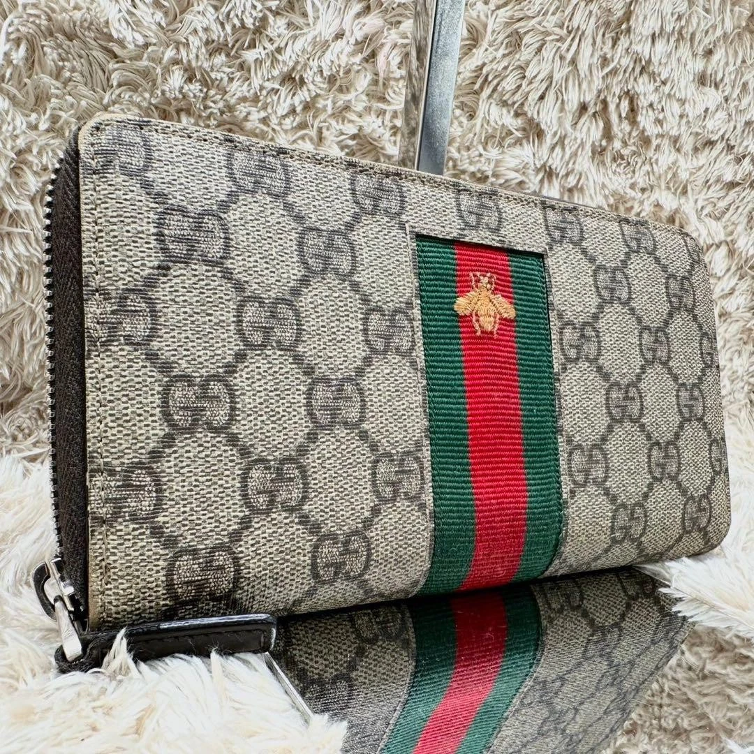 Gucci Portefeuille Long Bee Supreme Sherry Line Beige Hachi