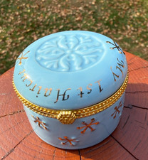 My First Haircut Keepsake Hinged Ceramic Box Blue Color Snowflake Print