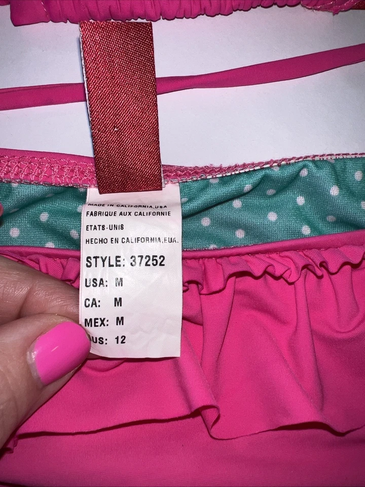 Traje de baño Y2K Guess 2 piezas con volantes triángulo bikini parte superior e inferior con volantes rosa intenso M Foto 2 de 4