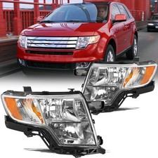 Headlight Pair for Edge 2007-2010 Halogen Chrome Amber Reflector Both Sides