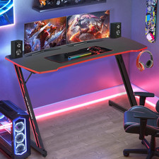 Z-Shaped 47" Gaming Desk with Headphone Hook - Red Home Office Desk