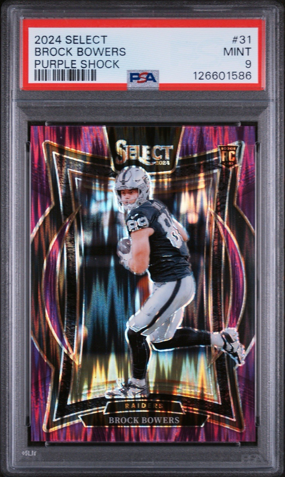 2024 Panini Select - Concourse Brock Bowers Purple Shock Prizm /360 (RC) PSA 9