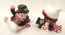 2 Fitz and Floyd "Holly Jolly Snowman" Tumbler Figurine Christmas 2.5 Inches