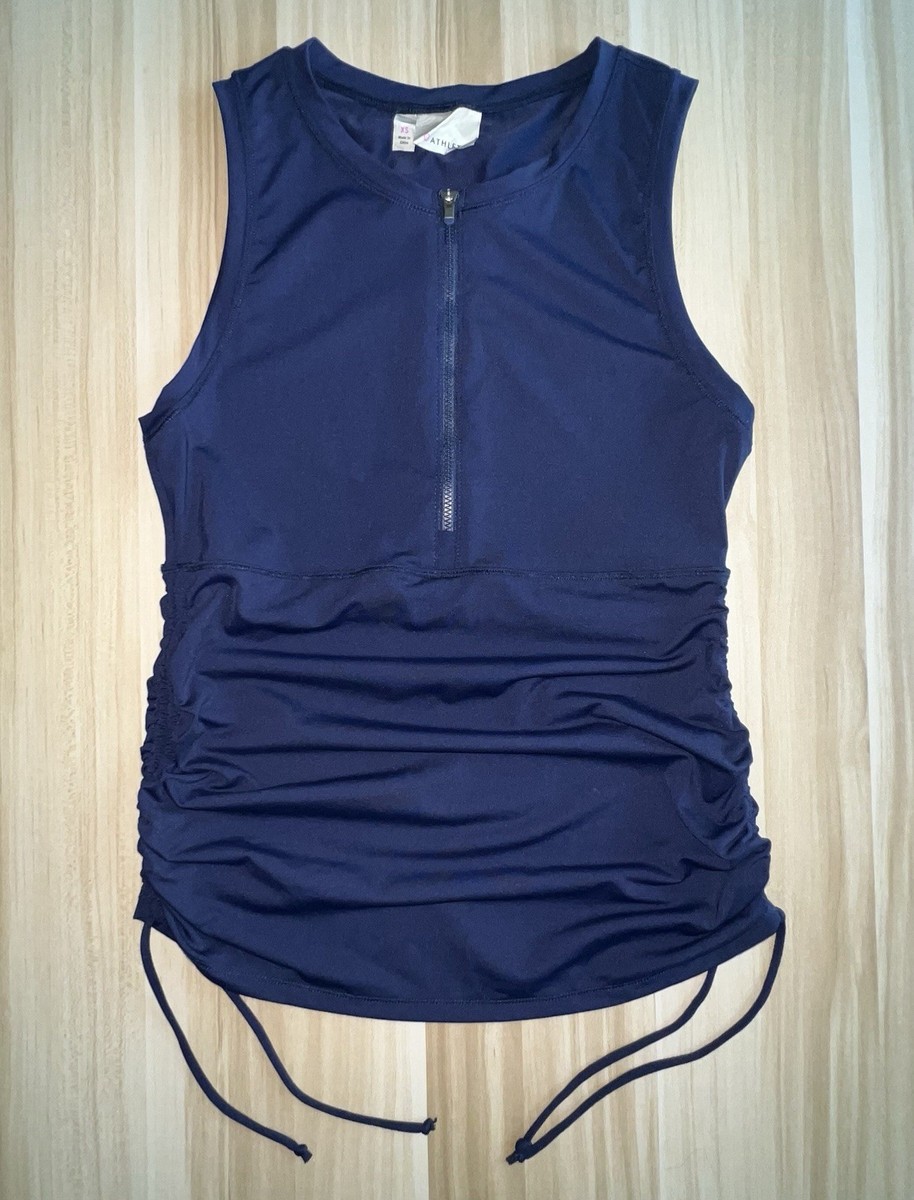 Athleta Side Scrunch Rashguard XS Blue Swim Top UPF Zip Front