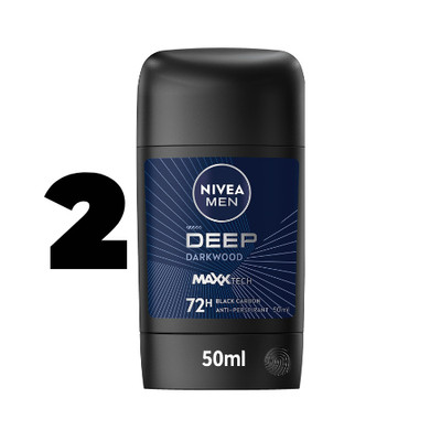 Nivea Men Deep Anti-Perspirant Deodorant Stick 50ml, Black Carbon 72 H 2 of Pack