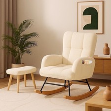 Nursery Rocking Chair with Ottoman Beige DF-H003-BE-O-NEW COMHOMA Teddy Glider