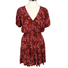 Madewell Ruffle-Wrap Dress in Windowbox Floral Burgundy Red Size 6