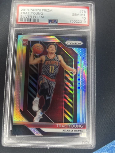 49012697 - Trae Young 2018-19 Panini Prizm #78 Prizms Silver Rookie RC PSA 10