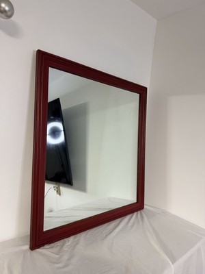 Vintage Abraham & Straus Solid Maple Wall Mirror Red Frame Brooklyn NY 30x29 