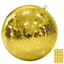 12-Inch Large Disco Ball with 20pcs Mirror, Gold Mirror Ball Disco Ball Decor...